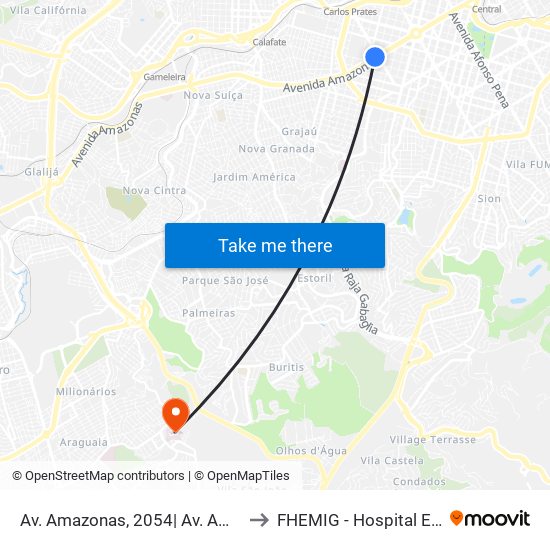 Av. Amazonas, 2054| Av. Amazonas Com Barbacena 3 to FHEMIG - Hospital Eduardo de Menezes map