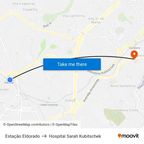 Estação Eldorado to Hospital Sarah Kubitschek map