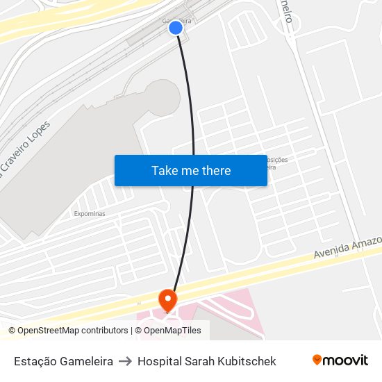 Estação Gameleira to Hospital Sarah Kubitschek map