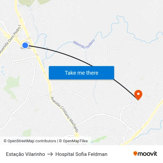 Estação Vilarinho to Hospital Sofia Feldman map