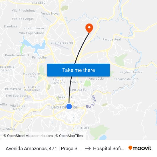 Avenida Amazonas, 471 | Praça Sete - Galera Dantes 2 to Hospital Sofia Feldman map