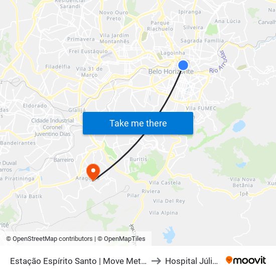 Estação Espírito Santo | Move Metropolitano - Plataforma 2 B to Hospital Júlia Kubitschek map