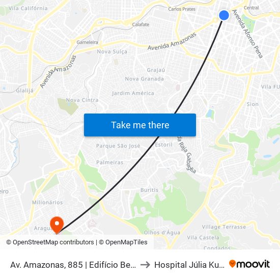 Av. Amazonas, 885 | Edifício Belo Horizonte 1 to Hospital Júlia Kubitschek map