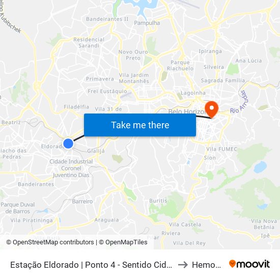 Estação Eldorado | Ponto 4 - Sentido Cid. Industrial/Barreiro to Hemominas map