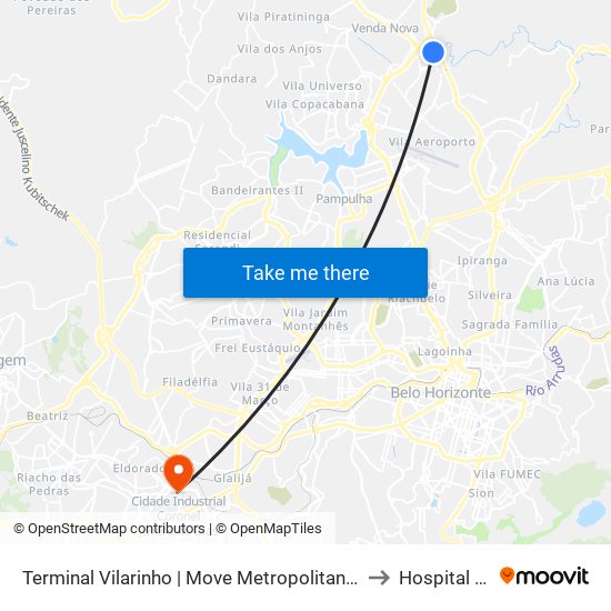 Terminal Vilarinho | Move Metropolitano - Setor Norte, Plat. A to Hospital Unimed map