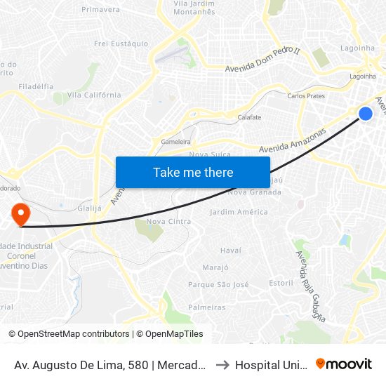 Av. Augusto De Lima, 580 | Mercado Central to Hospital Unimed map
