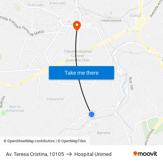 Av. Teresa Cristina, 10105 to Hospital Unimed map