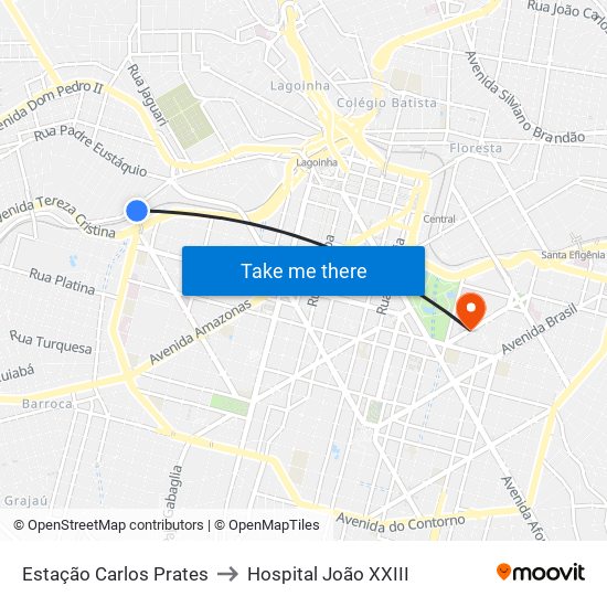 Estação Carlos Prates to Hospital João XXIII map