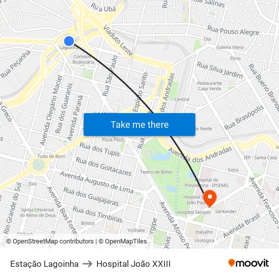 Estação Lagoinha to Hospital João XXIII map