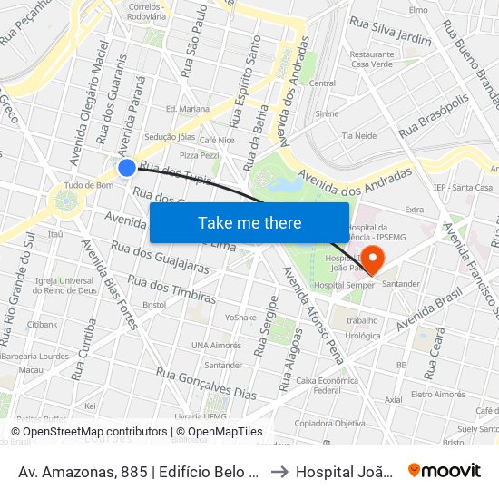 Av. Amazonas, 885 | Edifício Belo Horizonte 1 to Hospital João XXIII map
