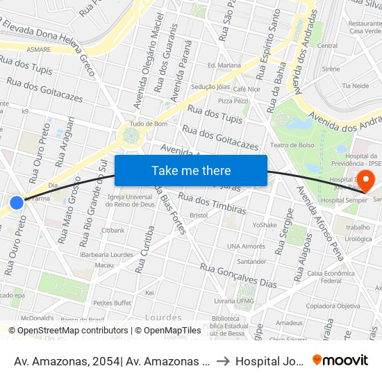 Av. Amazonas, 2054| Av. Amazonas Com Barbacena 3 to Hospital João XXIII map