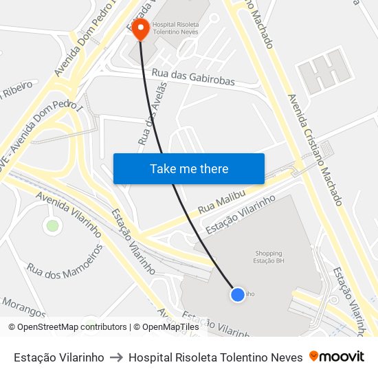 Estação Vilarinho to Hospital Risoleta Tolentino Neves map