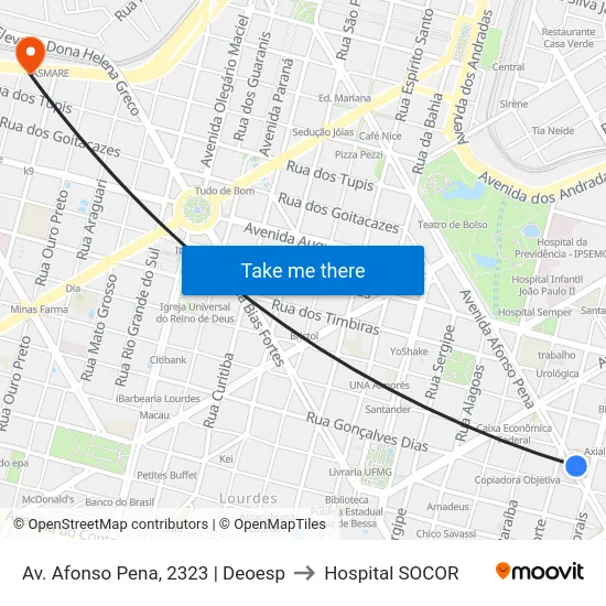 Av. Afonso Pena, 2323 | Deoesp to Hospital SOCOR map