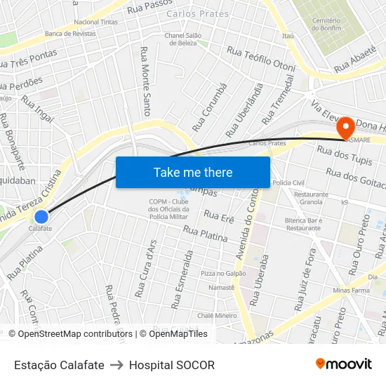 Estação Calafate to Hospital SOCOR map