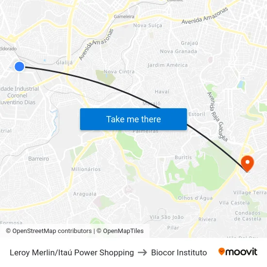 Leroy Merlin/Itaú Power Shopping to Biocor Instituto map