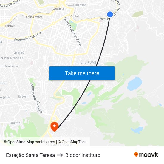 Estação Santa Teresa to Biocor Instituto map