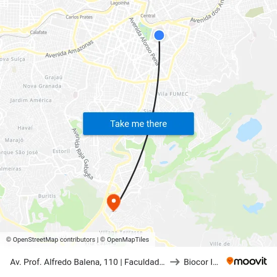 Av. Prof. Alfredo Balena, 110 | Faculdade De Medicina Ufmg 1 to Biocor Instituto map