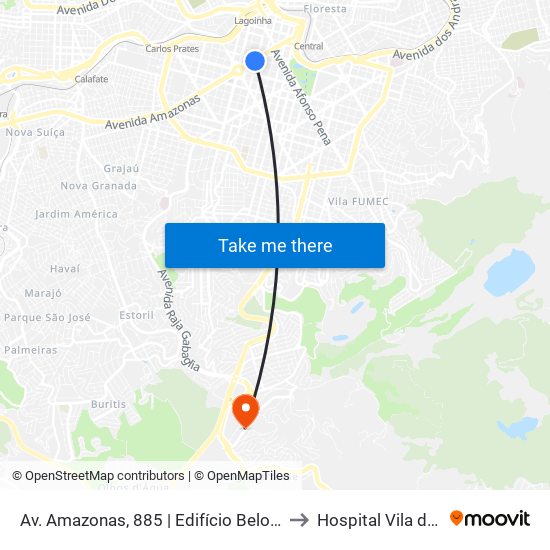 Av. Amazonas, 885 | Edifício Belo Horizonte 1 to Hospital Vila da Serra map