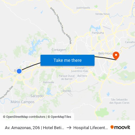 Av. Amazonas, 206 | Hotel Betim to Hospital Lifecenter map