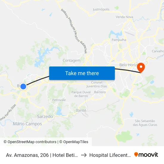 Av. Amazonas, 206 | Hotel Betim to Hospital Lifecenter map