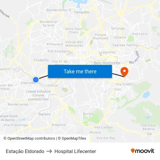 Estação Eldorado to Hospital Lifecenter map