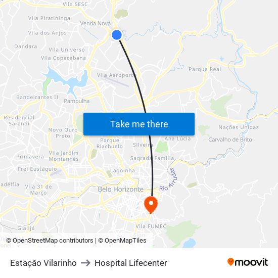 Estação Vilarinho to Hospital Lifecenter map