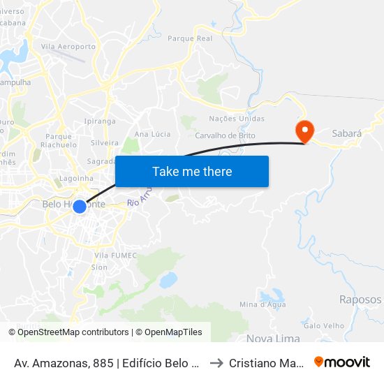 Av. Amazonas, 885 | Edifício Belo Horizonte 1 to Cristiano Machado map