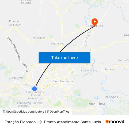 Estação Eldorado to Pronto Atendimento Santa Luzia map