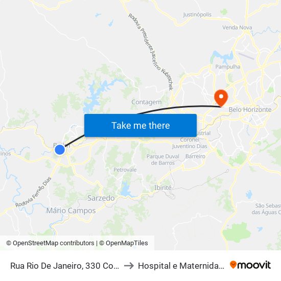 Rua Rio De Janeiro, 330 Com Jk B to Hospital e Maternidade RG map