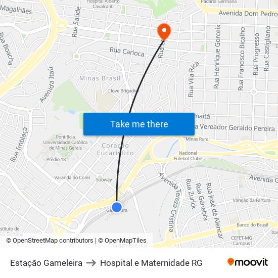 Estação Gameleira to Hospital e Maternidade RG map