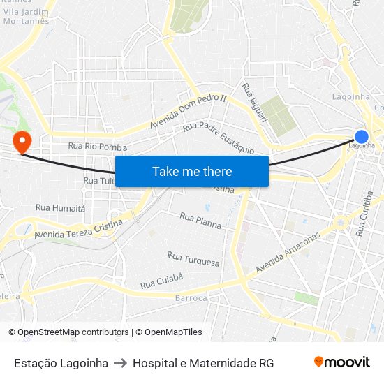 Estação Lagoinha to Hospital e Maternidade RG map