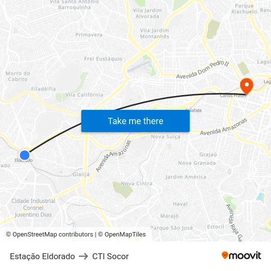 Estação Eldorado to CTI Socor map