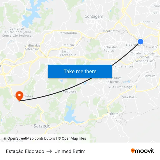 Estação Eldorado to Unimed Betim map