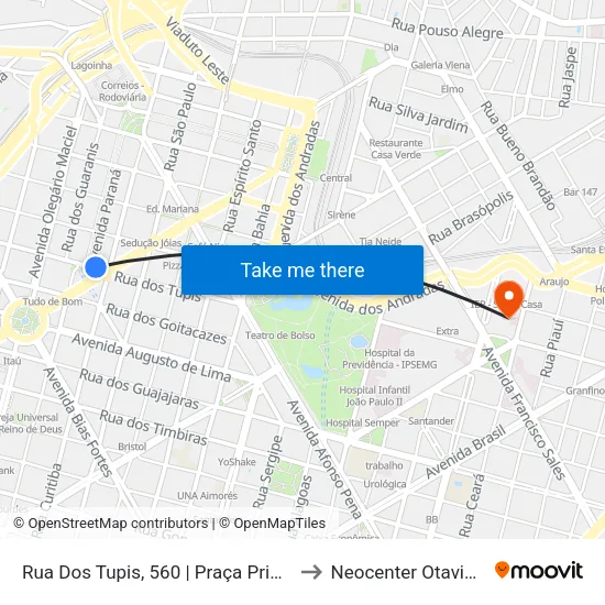 Rua Dos Tupis, 560 | Praça Primeiro De Maio 2 to Neocenter Otaviano Neves map