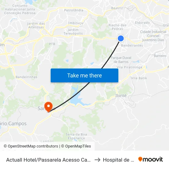 Actuall Hotel/Passarela Acesso Carrefour Contagem to Hospital de Sarzedo map