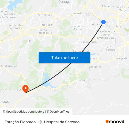 Estação Eldorado to Hospital de Sarzedo map