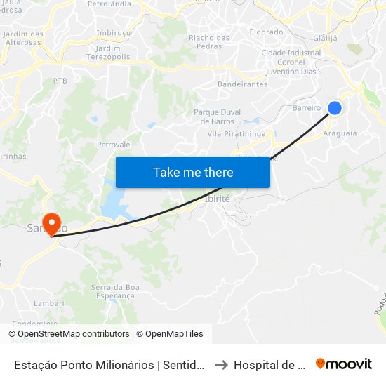 Estação Ponto Milionários | Sentido Anel Rodoviário to Hospital de Sarzedo map