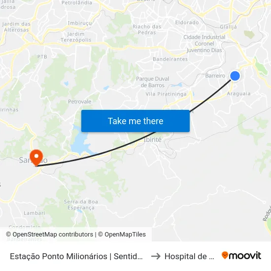 Estação Ponto Milionários | Sentido Anel Rodoviário to Hospital de Sarzedo map