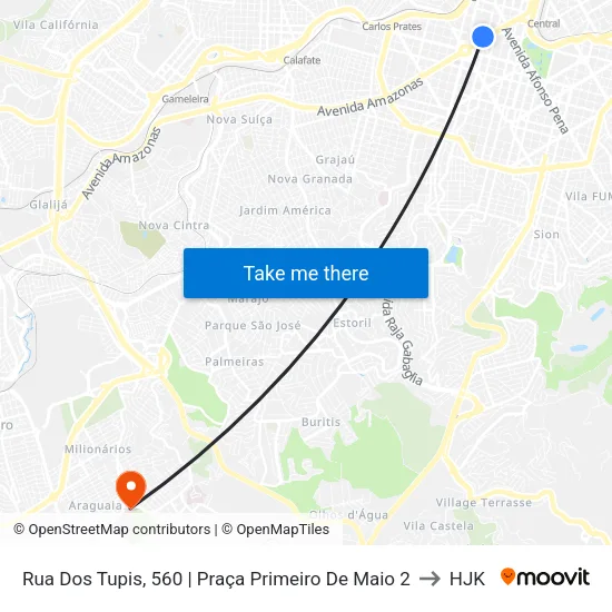 Rua Dos Tupis, 560 | Praça Primeiro De Maio 2 to HJK map