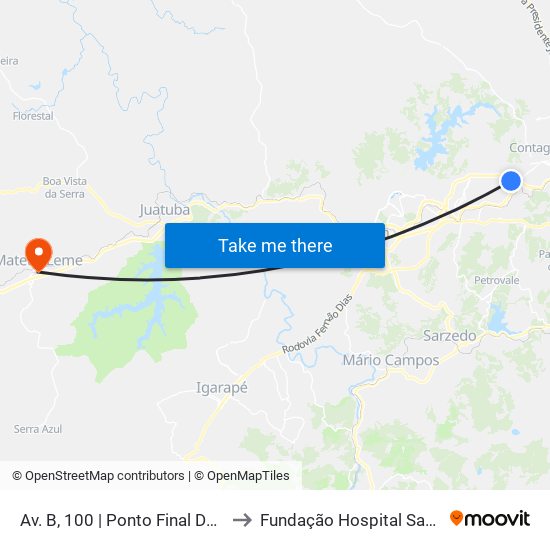 Av. B, 100 | Ponto Final Do Granja Verde to Fundação Hospital Santa Terezinha map