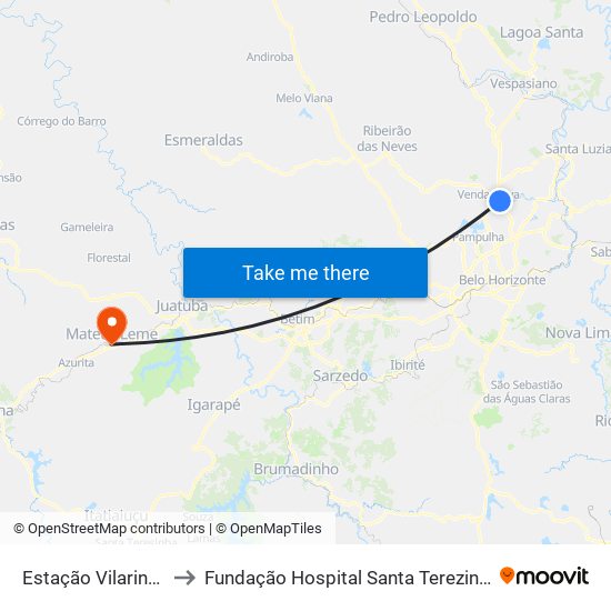 Estação Vilarinho to Fundação Hospital Santa Terezinha map