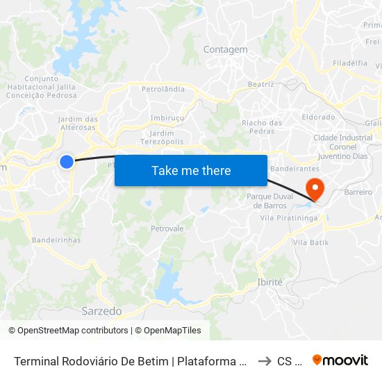 Terminal Rodoviário De Betim | Plataforma B1 - Sentido Bairro to CS Tirol map