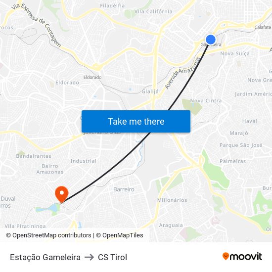 Estação Gameleira to CS Tirol map