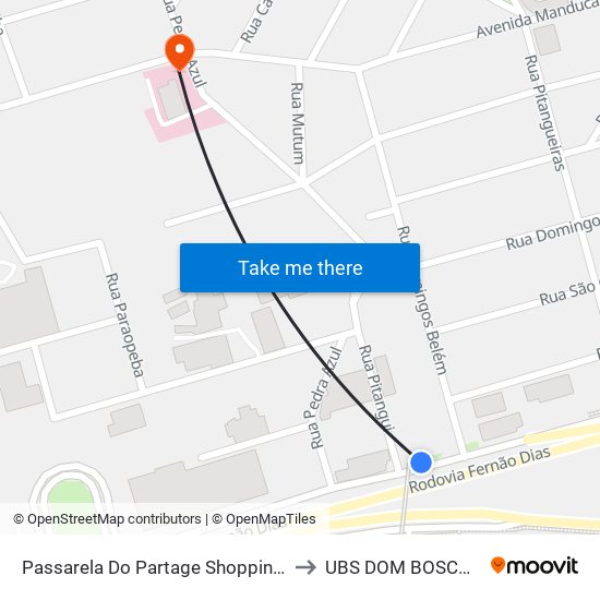 Passarela Do Partage Shopping Sentido Centro De Betim/Br-381 to UBS DOM BOSCO/BETIM INDUSTRIAL map