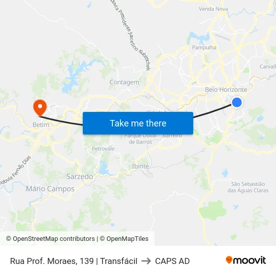 Rua Prof. Moraes, 139 | Transfácil to CAPS AD map