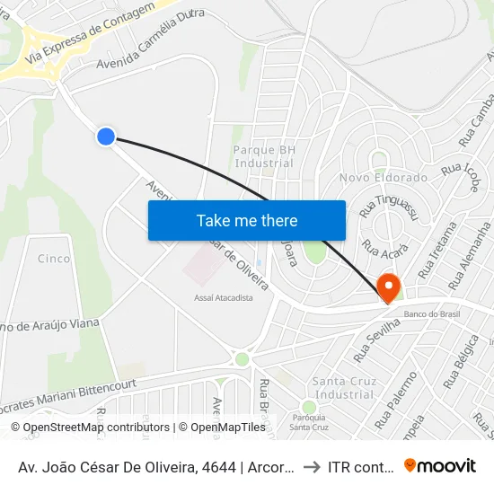 Av. João César De Oliveira, 4644 | Arcor (Antiga Aymoré) to ITR contagem map