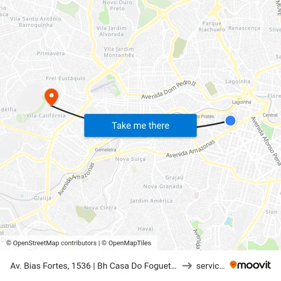 Av. Bias Fortes, 1536 | Bh Casa Do Fogueteiro to servicor map