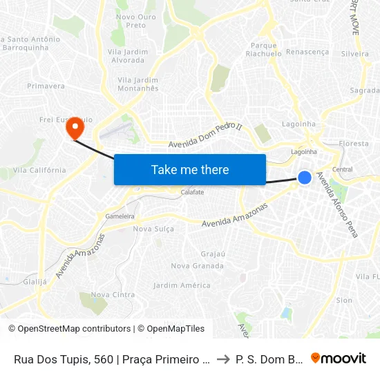 Rua Dos Tupis, 560 | Praça Primeiro De Maio 2 to P. S. Dom Bosco map