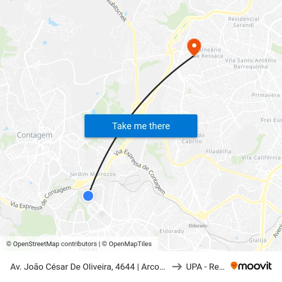 Av. João César De Oliveira, 4644 | Arcor (Antiga Aymoré) to UPA - Ressaca map