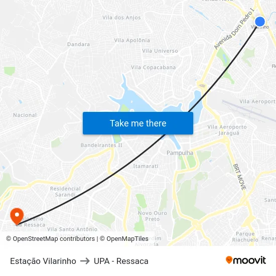 Estação Vilarinho to UPA - Ressaca map